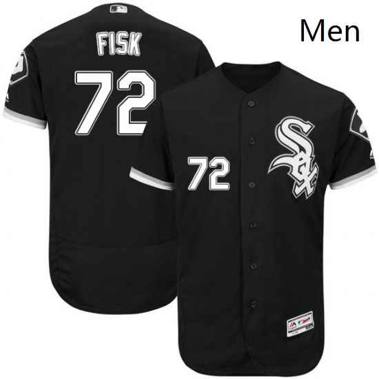 Mens Majestic Chicago White Sox 72 Carlton Fisk Black Flexbase Authentic Collection MLB Jersey